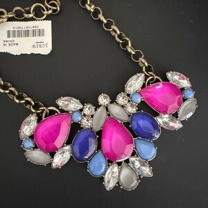 NWT J. Crew Pink, Blue & White Crystal Bib Necklace